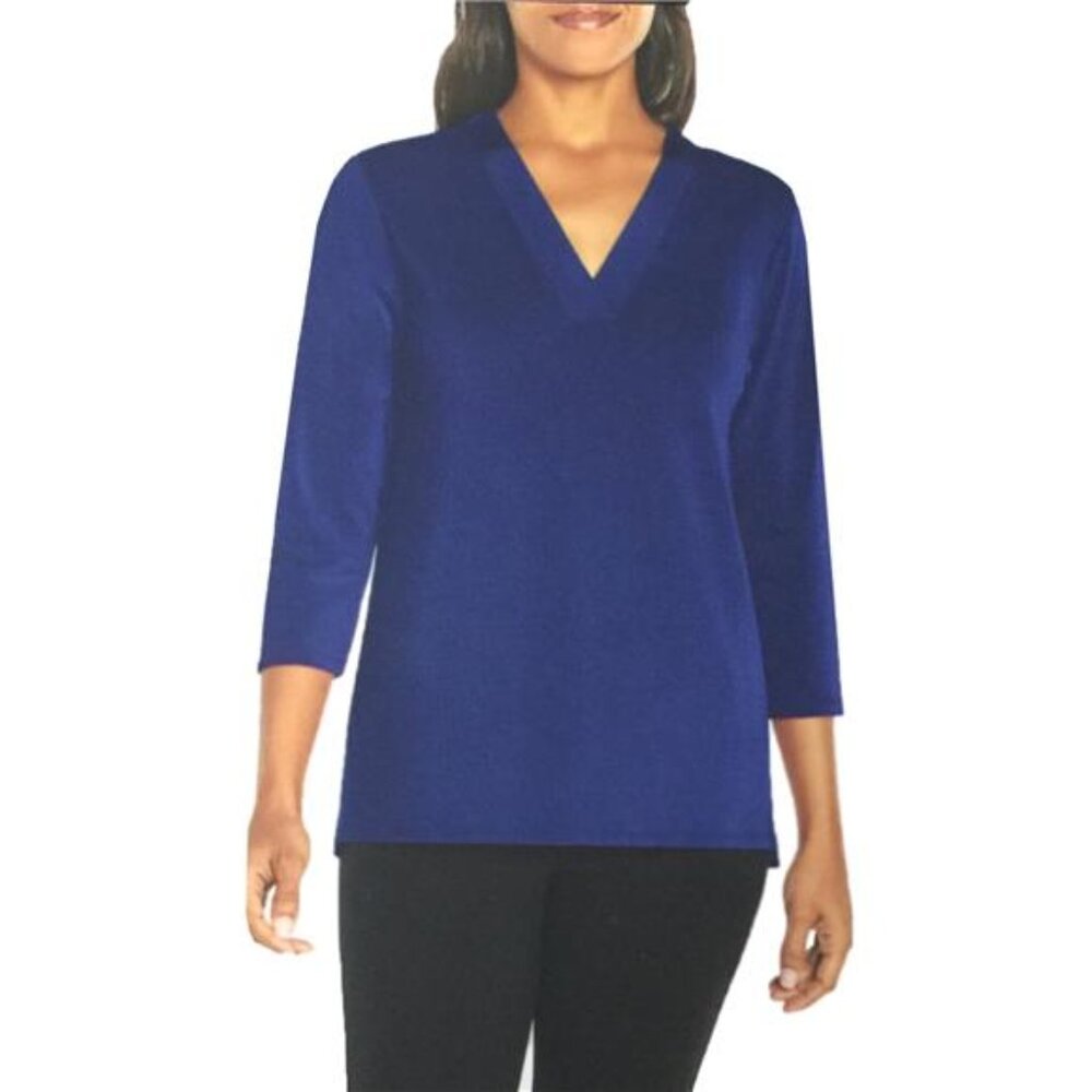 Banana Republic Women's 3/4 Sleeve V Neck Tunic Top (Blue, Small)